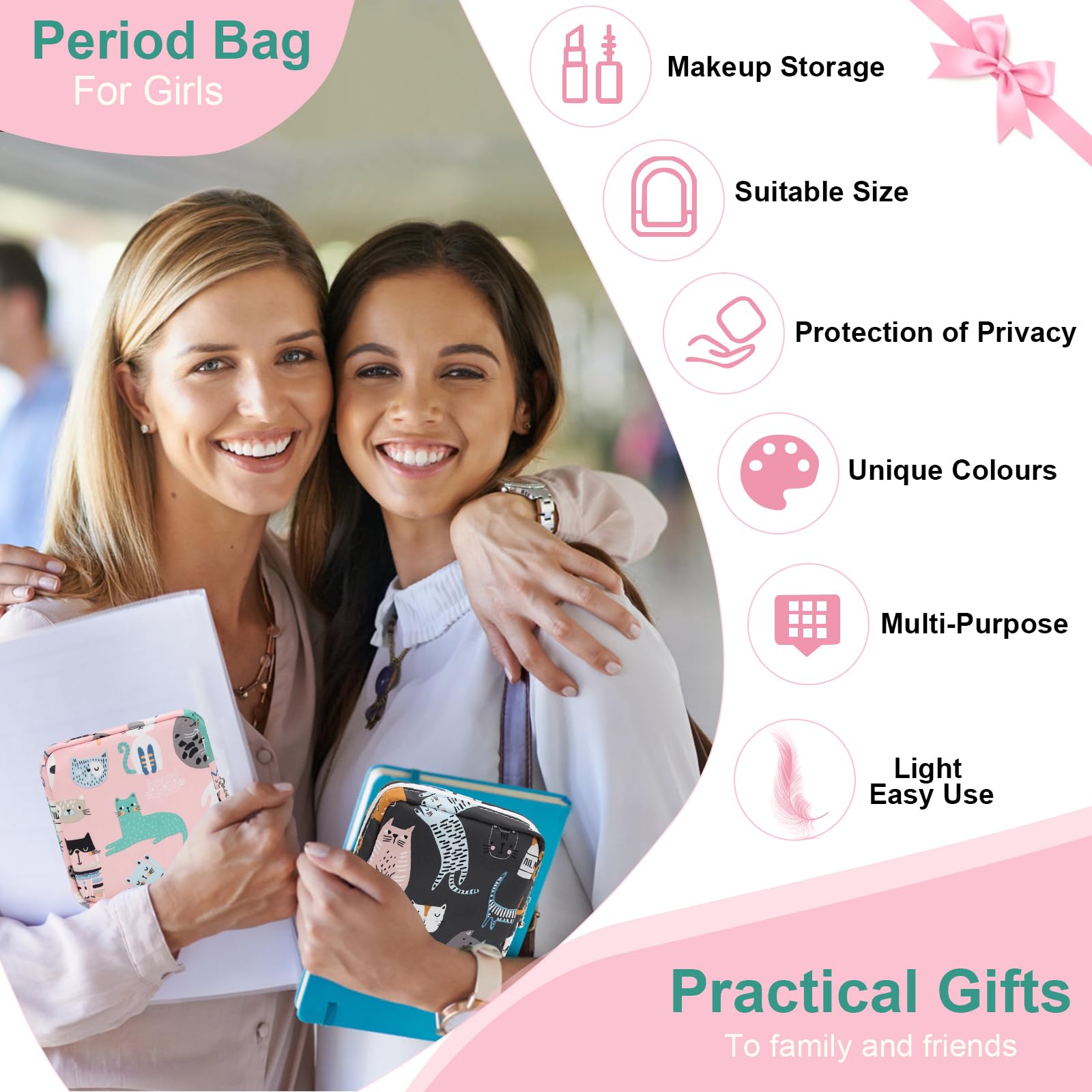 Desing Wish Sanitary Pad Storage Bag Portable Period Bag for Teen Pads/Sanitary Napkins/Small Tampons, Sanitary Napkin Storage Bag First Period Gifts for Teen Girls (Stacked Butterfly)