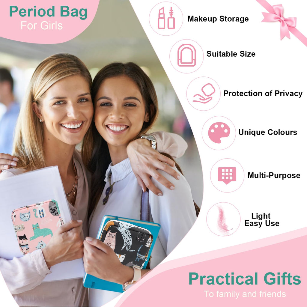 Desing Wish Sanitary Pad Storage Bag Portable Period Bag for Teen Pads/Sanitary Napkins/Small Tampons, Sanitary Napkin Storage Bag First Period Gifts for Teen Girls (Purple Hearts)