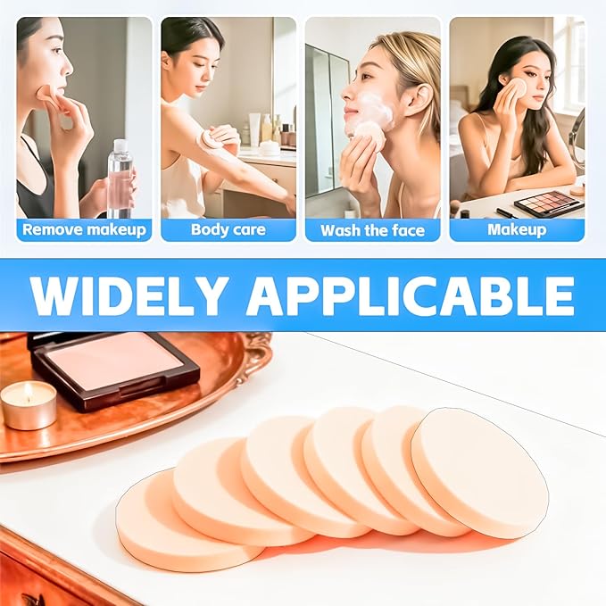 MotBach 200 PCS Round Makeup Sponge, Cosmetic Sponge Round Foam Pad Eye Facial Powder Puff, Nude Beauty Makeup Foundation Powder Blender for Women Lady All Skin Types Wet and Dry Dual Use