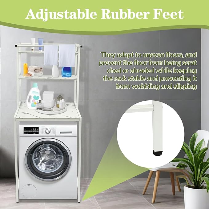Laundry Room Storage Organizer, 3 Tier Over The Washer and Dryer Storage Shelves, Washer and Dryer Storage Rack Space Saver Standing Rack for Bathrooms, Laundry Rooms, White+Marble