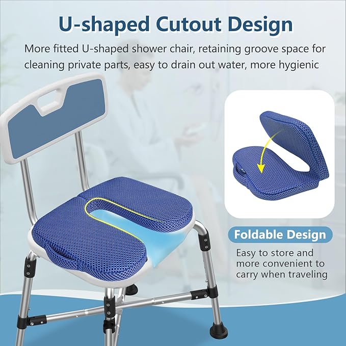 Shower Seat Cushion for Shower Bench, U Shape Shower Chair Cushion Pillow for Inside Shower, Shower Chair with Cutout Seat Pad, Quick Drying Transfer Bench Bathtub Seat Cushion for Elderly, Handicap