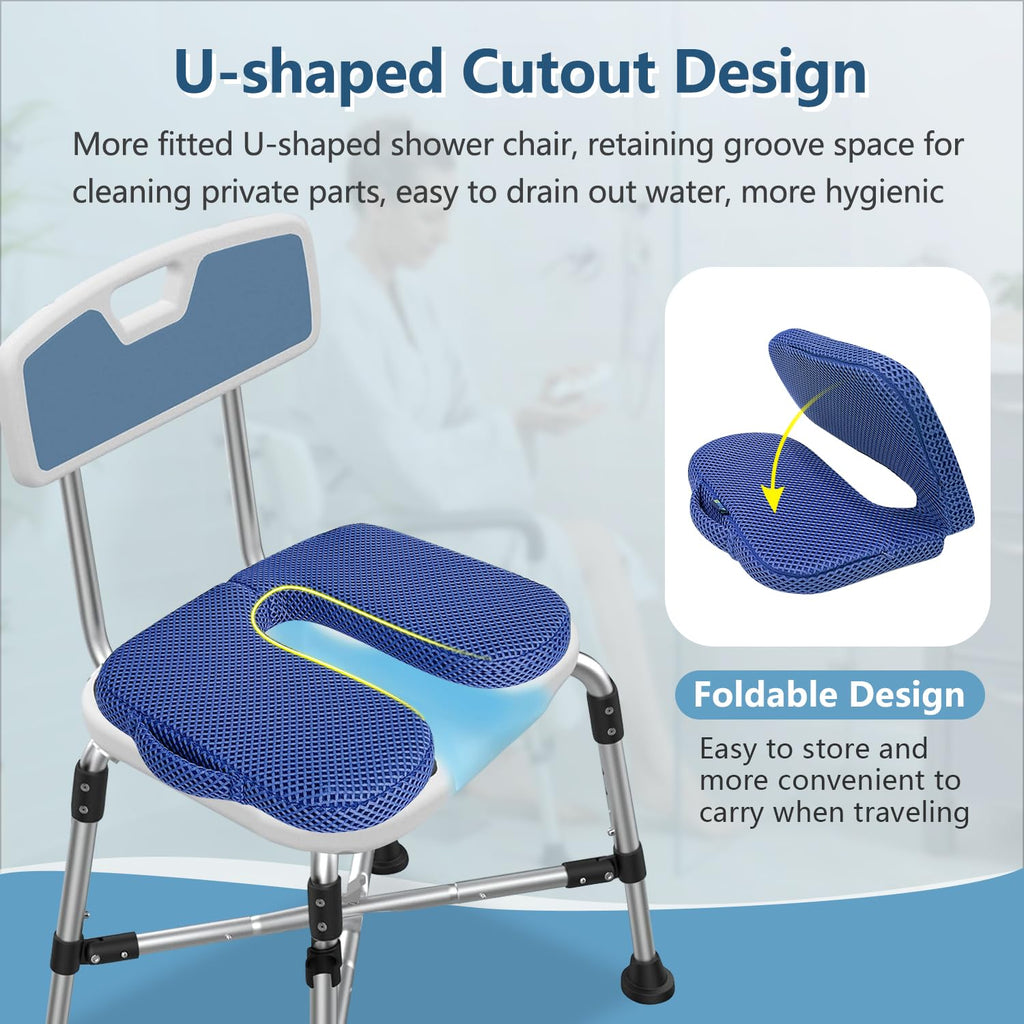 Shower Seat Cushion for Shower Bench, U Shape Shower Chair Cushion Pillow for Inside Shower, Shower Chair with Cutout Seat Pad, Quick Drying Transfer Bench Bathtub Seat Cushion for Elderly, Handicap