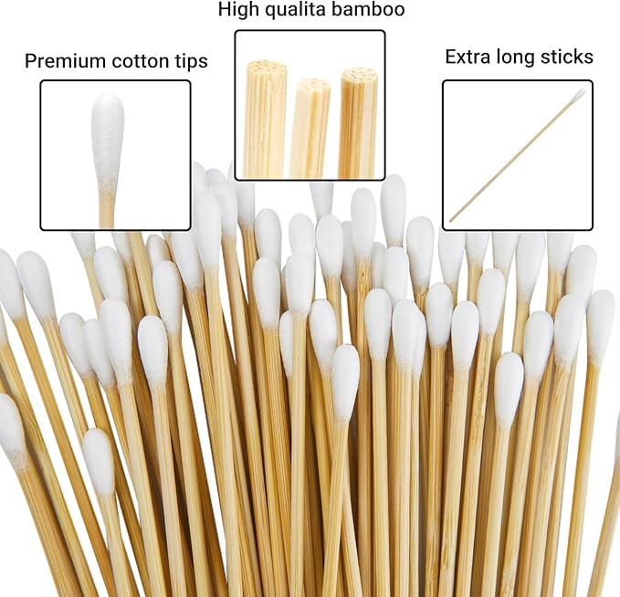 600PCS 6'' Round Long Cotton Swabs - Lint Free Pure Cotton Tips Gun Cleaning Swabs with Durable Stem, Also fit Makeup, Pet Care, Electronic, Household- Case Package(Round Tip)