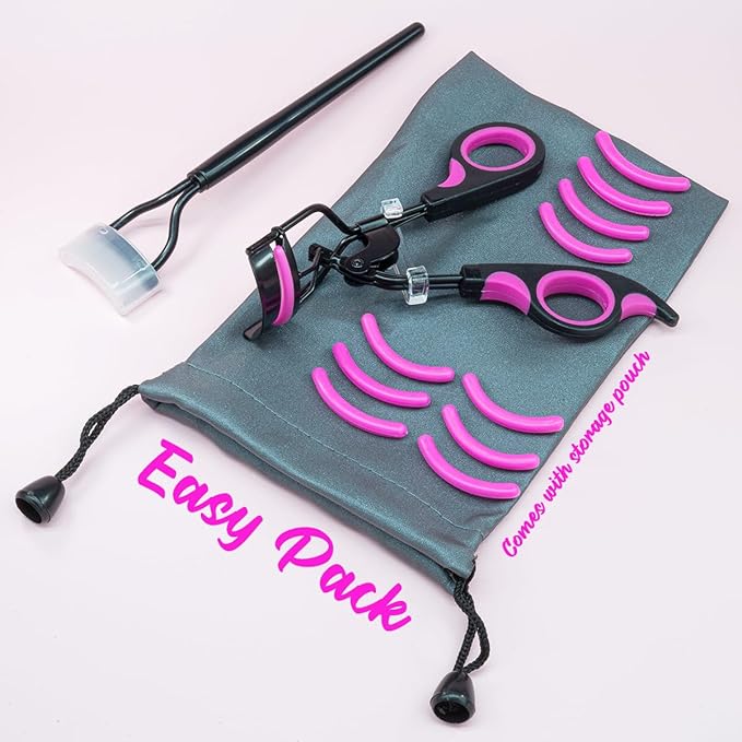 Eyelash Curler with Comb, qiipii Professional Lash Curlers metal Eyelashes Comb Seperator Eyelash Mascara Applicator Tool Kit for Women with 10 Replacement Silicone Refills Pads for Home & Travel Uses