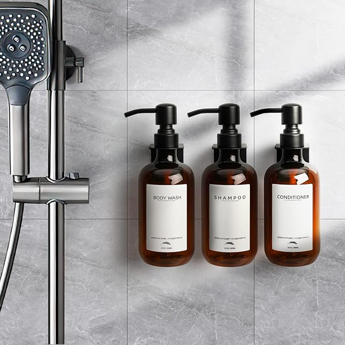 Supforce Shampoo and Conditioner Dispenser, 16.9oz Refillable Shampoo and Conditioner Bottles with Matte Pump and Funnel, Modern Shower Dispenser with Waterproof Labels for Hotel Home Bathroom
