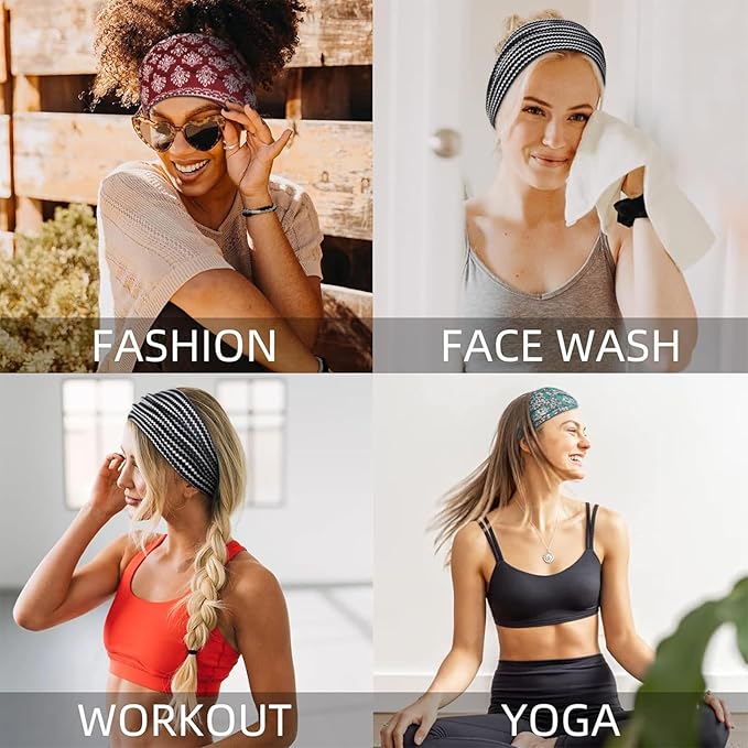 Huachi Wide Headbands for Women Non Slip, Thick Womens Bandana Headbands Boho Elastic Hair Bands for Women's Hair Stretchy Sweat Headband
