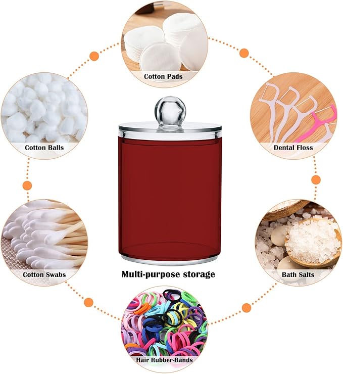 Fire Brick Qtip Holder Organizer Dispenser Cotton Swabs Cans Plastic Jars with Lid Set 2 Pack Bathroom Storage Canister for Cotton Ball Floss Cotton Pads