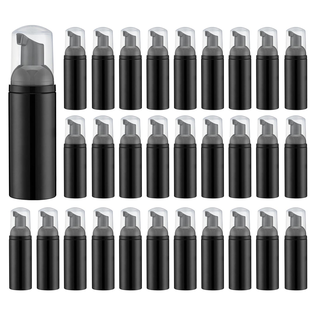 Owlyee Travel Foam Pump Bottle - 2oz Small Size Foaming Hand Soap Dispenser - Mini Portable Mousse Lash Shampoo Kit Container for Hair - Empty Leak Proof Plastic Black Foamer 30Pack