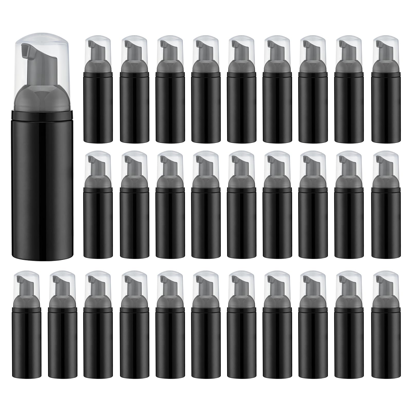 Owlyee Travel Foam Pump Bottle - 2oz Small Size Foaming Hand Soap Dispenser - Mini Portable Mousse Lash Shampoo Kit Container for Hair - Empty Leak Proof Plastic Black Foamer 30Pack