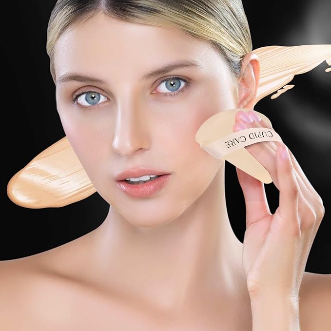 CUPID CARE 6 Pcs Triangle Powder Puff with 2 Travel Cases, Setting Powder Puffs for Face Powder and Foundation, Velour Makeup Puff for Loose Powder Body Powder, Skin-Friendly, Beauty Makeup Tools