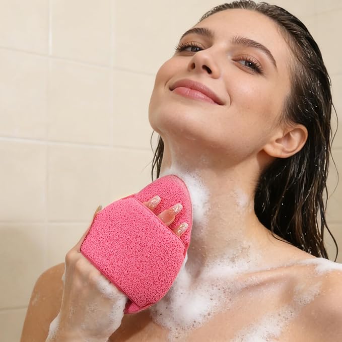 Extra Large Face Scrubber Exfoliator Sponges 3-Pack, Reusable Face Wash Pads with Hand Strap, Exfoliating Facial Sponge Reusable Face Scrub Pads for Daily Cleansing(Pink Orange Green)