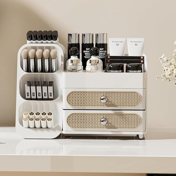 Booklov Large Makeup Organizer for Vanity Countertop, White