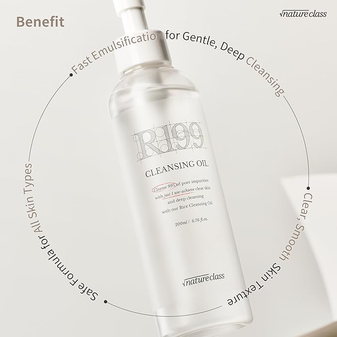 NATURECLASS R199 Rice Cleansing Oil Face Cleanser Korean Skincare Makeup Remover Oil Cleanser for Face Blackhead Remover Pore Control Double Cleansing Sensitive Skin 6.76 fl oz