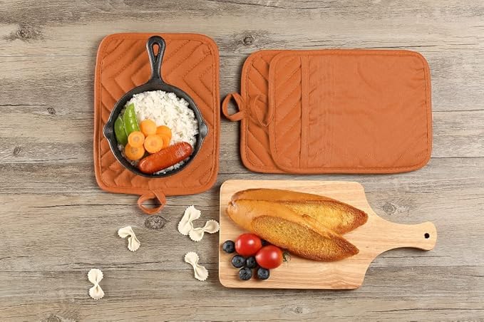 VEIKERY Oven Pot Holder with Pocket Cotton Heat Resistant Coaster Potholder Kitchen Hot Pad Oven Mitts for Cooking Square 7"x9"Set of 5 (Orange)