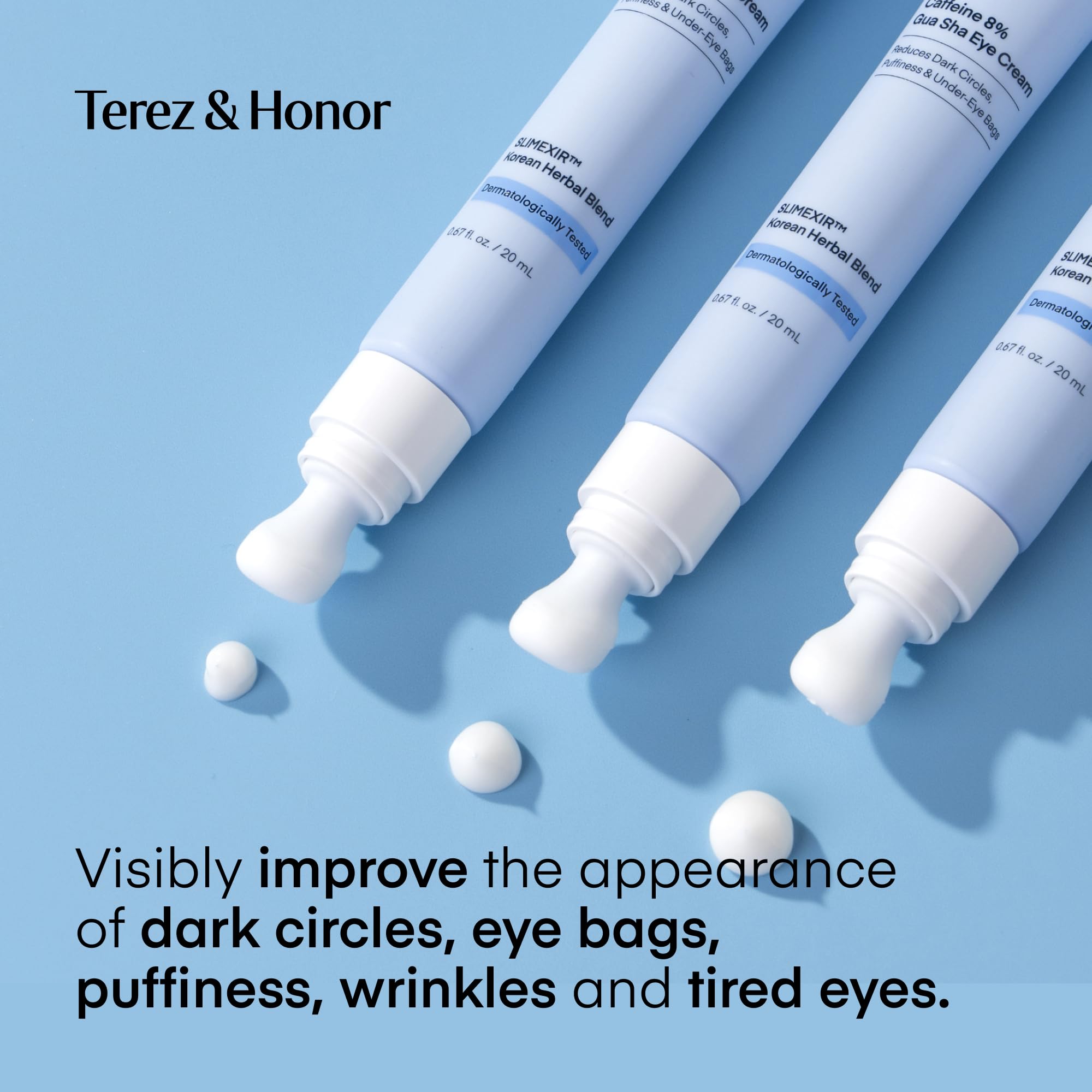 TEREZ & HONOR Under Eye Patches for Dark Circles with 8% Caffeine Eye Cream - Eye Care 2 Step Kit, Dermatologist Tested Korean Skincare Formula, 60 Pcs + 20mL
