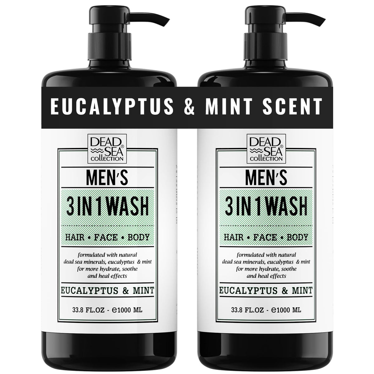 Dead Sea Collection Mens Body Wash 3 in 1 – Citrus Body Wash for Men – Shower Gel – Shampoo – Shower Soap for Face and Hair – Pack of 2 Bottles (33.8 Fl. Oz. Each)