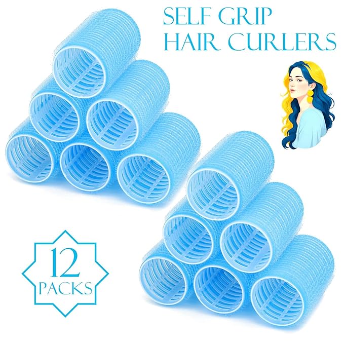 Hair Curlers - 12 Rollers & Clips, Small Size, Self Grip Holding, For Long to Short, Thick to Fine Hair, From Roots to Bangs for Volume
