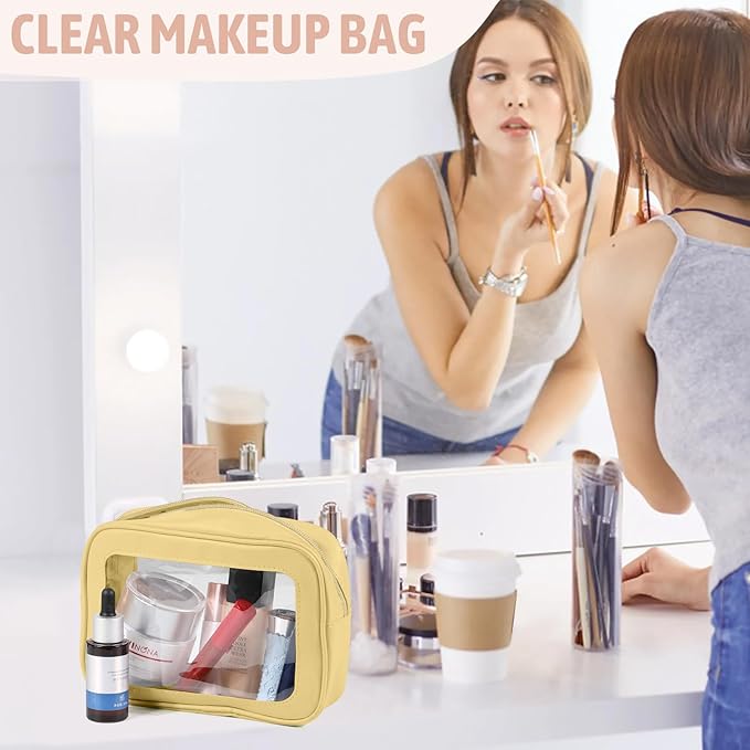 YOPCDJ 3PCS Clear Toiletry Bag,TSA Approved Travel Pouch with Zipper for Cosmetics and Toiletries，Diaper Bag Organizer Pouch Set, Purse Organizer and Clear Car Bag for Women and Kids