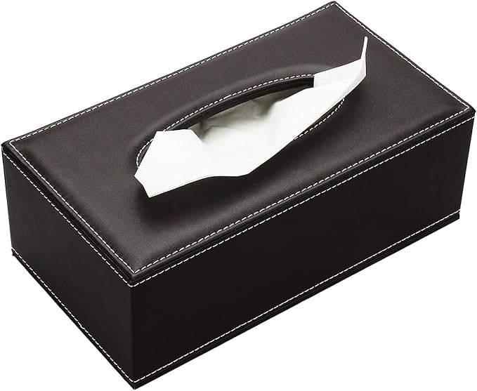 KINGFOM Rectangular PU Leather Tissue Box Cover - Facial Tissue Paper Napkin Holder for Bathroom, Home, Office, Car Automotive Decoration with Magnetic Bottom(Brown)