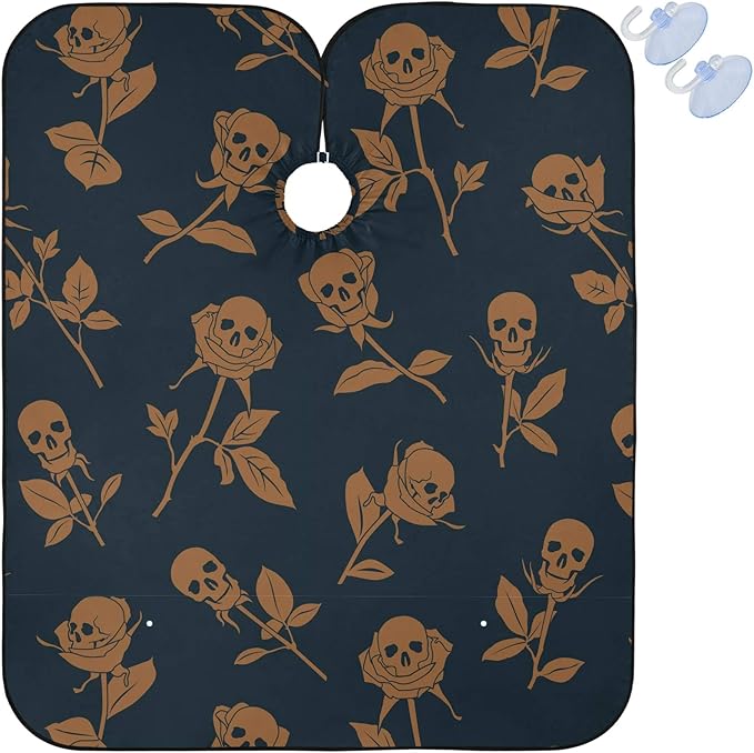 Visesunny Barber Cape - Skull Rose Polyester Hair Cutting Salon Apron Anti-Static Haircut Water-Resistant Shaving Cloth Beard Shaving Bib Hairdressing Cape