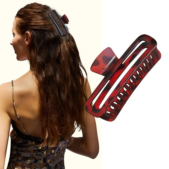 Nalodu 5 Inch Hair Claw Clips Extra Large Square No Slip Big Matte & Glossy XL Rectangle Clip for Thick Curly Long Hair Women, 4 Pack