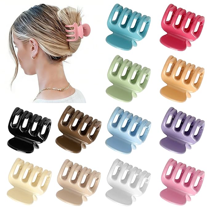 Sisiaipu 12Pcs Hair Clips for Women 1.8 Inch Small Claw Clips for Thin Hair Medium Hair Claw Clips for Thick Hair Accessories for Women Girls (Gloss Colorful)