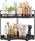 Aollewoiti 2-Tier Corner Bathroom Counter Organizer with Embedded Screw Holes, Secure & Stable Wood Vanity Shelf for Makeup and Skincare Essentials - Space Saving Bathroom Countertop Storage, Black