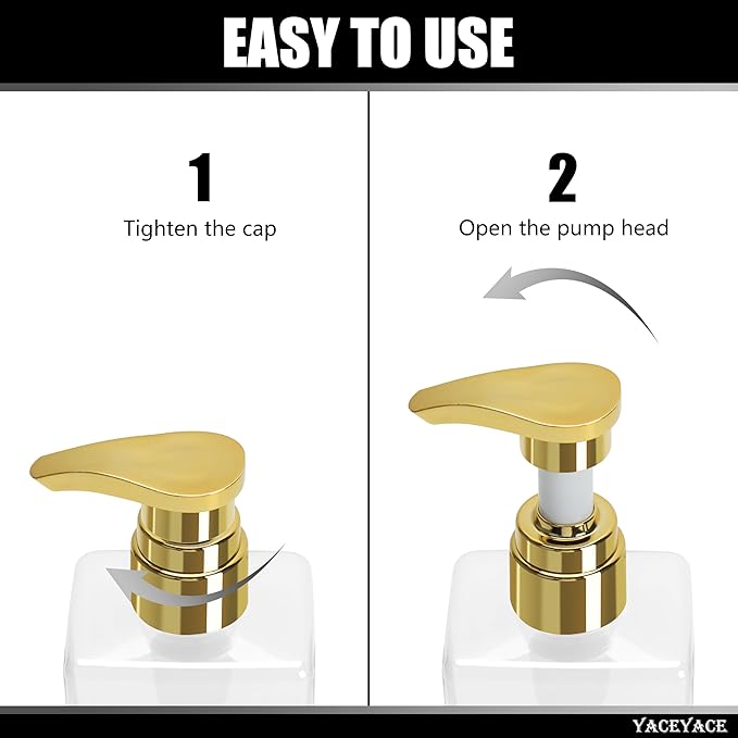 Shampoo Dispenser Bottles with Gold Pump, YACEYACE 16.9oz Set of 3 Clear Shampoo and Conditioner Dispenser, Mordern Shower Bottles Refillable with Labels