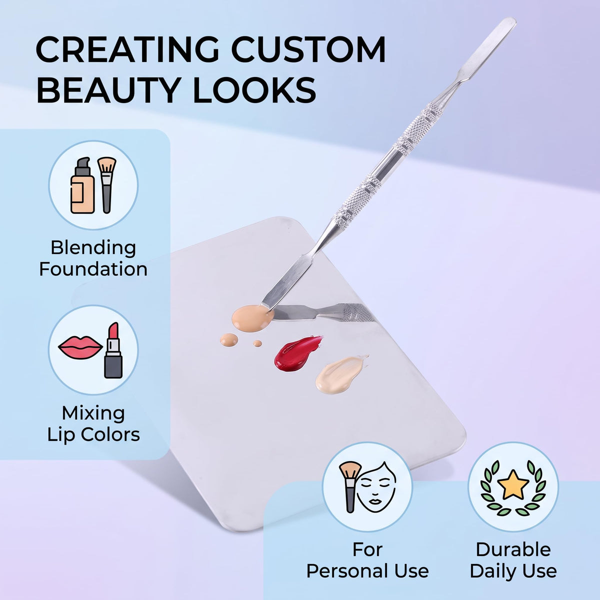 Small Stainless Steel Makeup Palette Set – Includes Scraper, Modern Rectangular Design, Perfect for Lip Color & Pigment Mixing for Makeup Artists