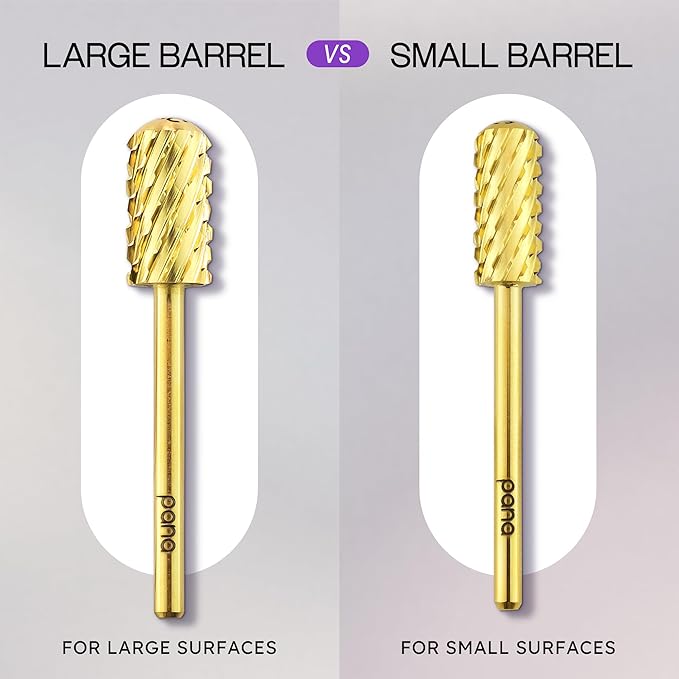PANA 3/32" Small Smooth Round Top Safety Carbide Nail Drill Bit for Gel Polish & Acrylic Removal Nail Salon Manicure Pedicure Electric File Tools (Small Barrel - Gold, 3X Coarse)