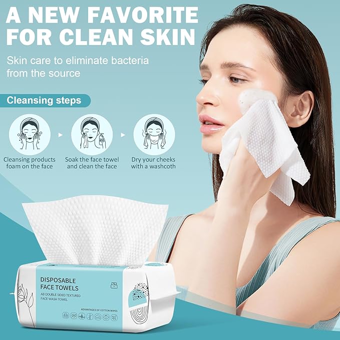 Face Towels, Disposable Face Towel 200 Count, Makeup Remover Dry Wipes, Soft Cotton Dry Wipes Facial Cloths Towelettes for Washing and Drying, Facial Tissue for Cleansing, Skincare