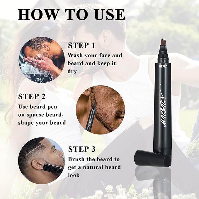 2PCS Beard Pencil Filler for Men - Sweat Proof, Water Resistance, Long Lasting & Natural Finish barber Pencil, Mustache Repair Shape(BROWN)