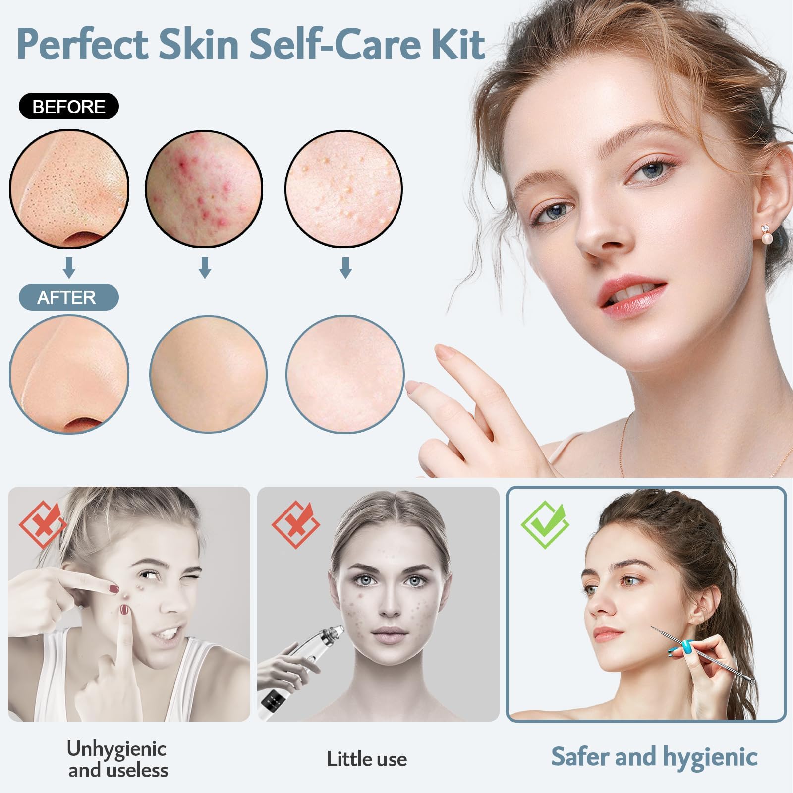 Blackhead Remover Tools MENOLY 10Pcs Pimple Popper Tool Kit, Blackhead Remover Extractor Tools, Anti-Slip Handle Pimple Comedone Extractor Acne Kit for Blackhead,Blemish,Zit Whitehead