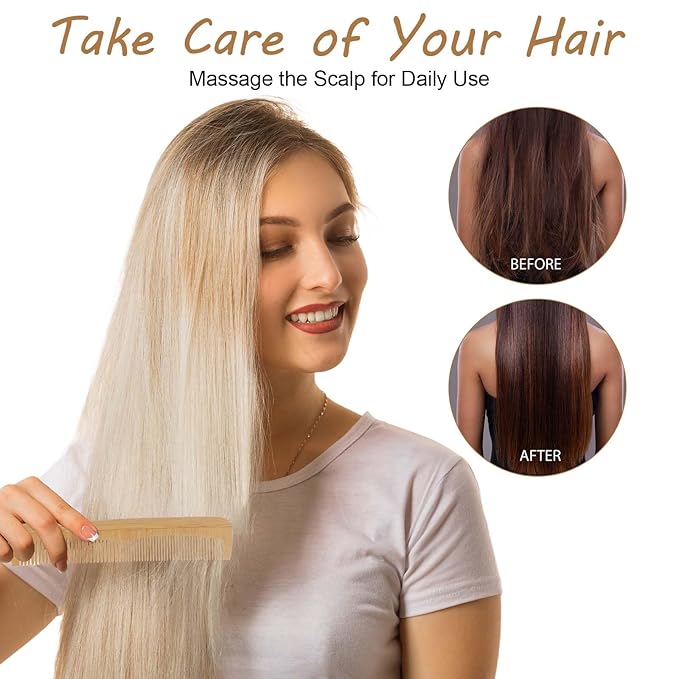 3 Pcs Wooden Comb, Fine Tooth Combs for Women, Anti-Static Wood Combs for Men, Natural Bamboo Comb, Family of Hair Comb Set for Straight Hair, Curly Hair, Beard