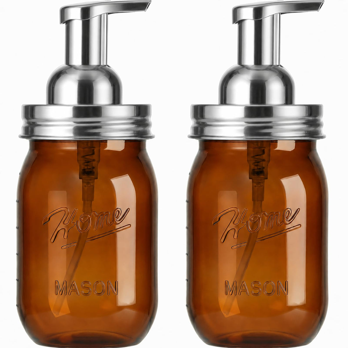 Amolliar Plastic Mason Jar Foaming Soap Dispenser Pump Lid (2 Pack, Silver)