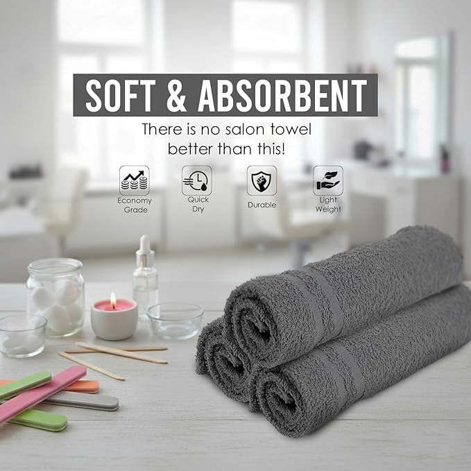 STF Linen 24 Pack Dark Grey Hand Towel 100% Cotton Spa Towel – 16x27 inches Highly Absorbable Facial Towels Gym, Hair Towel and Face Towel Bulk Small Towels (Not Bleach Proof)