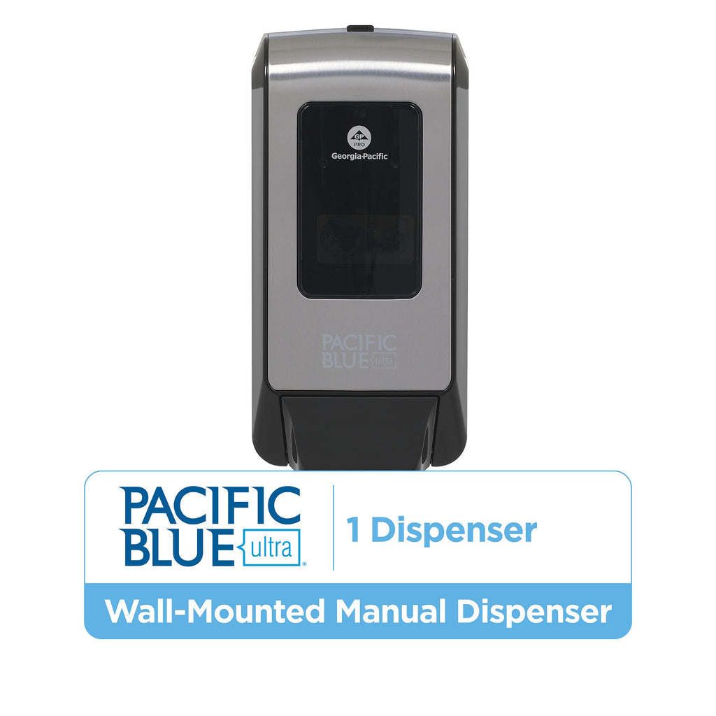 Pacific Blue Ultra Wall-Mounted Manual Dispenser for Foaming Hand Soap and Hand Sanitizer by GP PRO (Georgia-Pacific), Brushed Stainless, 53060, 11.5" W x 5.6" D by 4.4" H