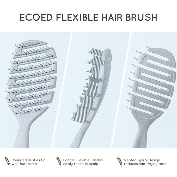 Ecoed Hair brush, Vented Detangling Brush, Quickly Detangles and Smooths hair for Curly, Thick, and Straight Hair, Hair Brush for Women and Men, Blue, Eco Friendly, Sustainable Material