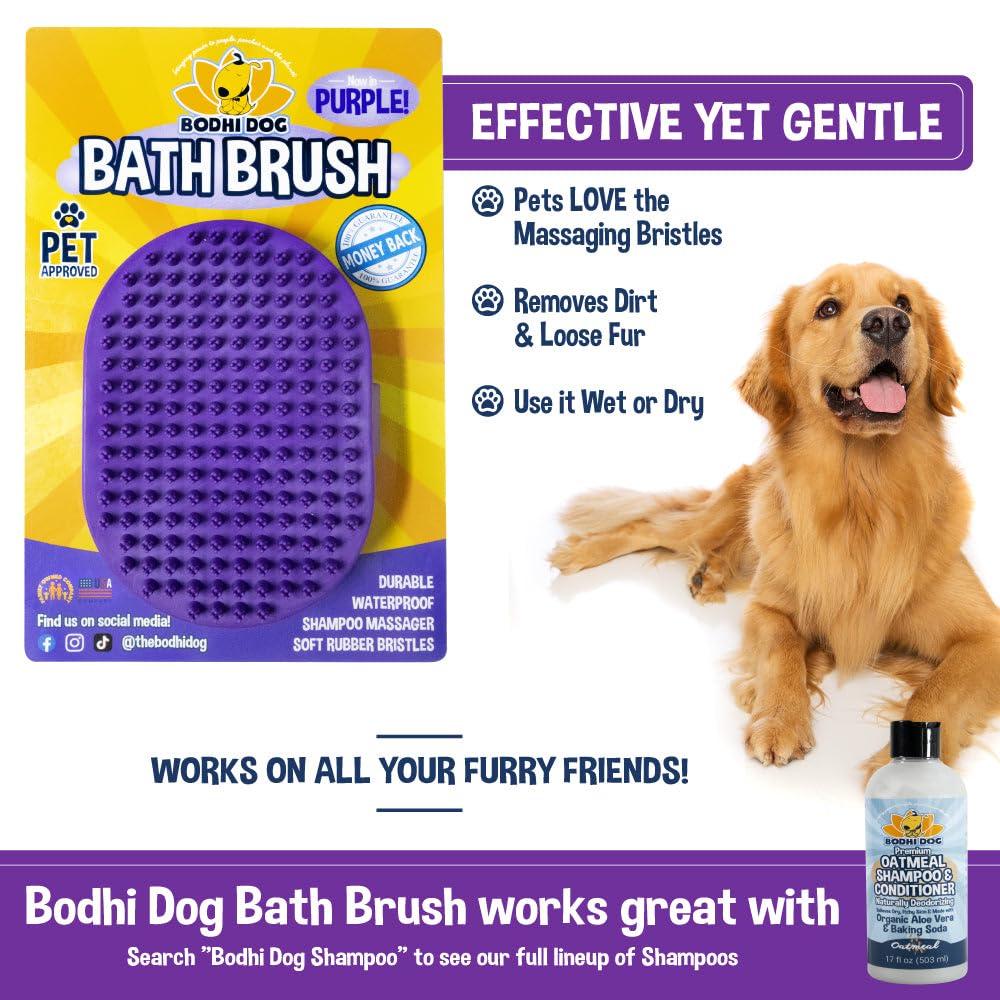 Bodhi Dog Shampoo Brush - Pet Grooming & Bath Supplies for Dogs and Cats - Bath Brush for Long & Short Hair - Premium Scrubber for Shower, Showerhead, Sprayer & Bathing (One Pack, Purple)