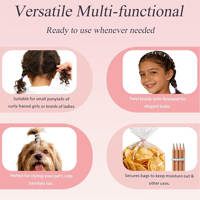 1000pcs Mini Hair Rubber Bands, Soft & Durable Plastic Elastic Hair Ties for Little Girls, Stretch Ponytail Ties for Kids Hairstyles and Braids