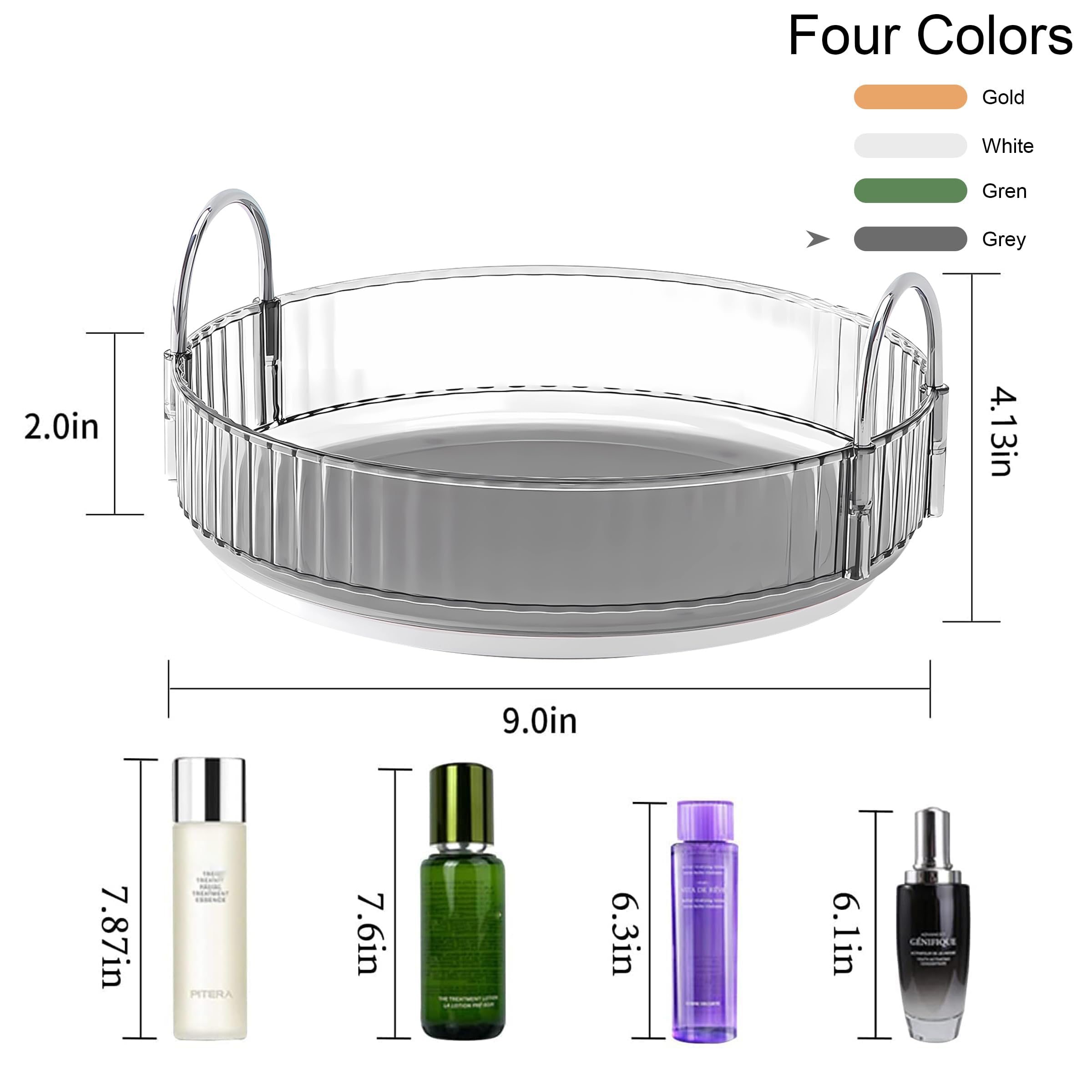 YCIA&DONE 360 Rotating Makeup Organizer and Storage for Vanity Countertop 1 Tier, High Capacity Cosmetic Skincare Perfume Organizers for Dresser Bathroom Fridge Lazy Susan (Smoky Gray)