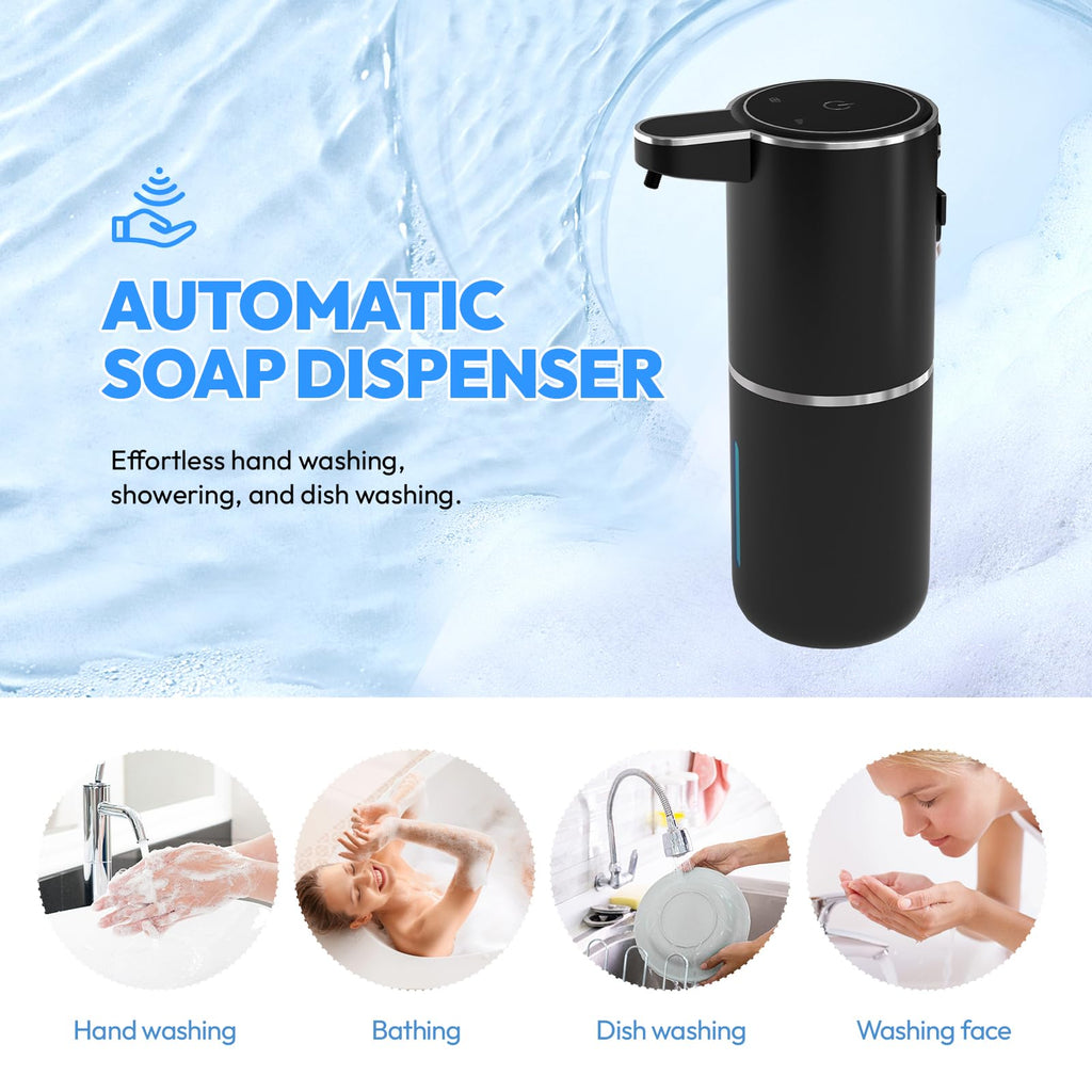 MTYGK Automatic Soap Dispenser Touchless,Liquid Hand Soap Dispenser 12.8oz USB 4levels Adjustable Dispenser Electric Wall Mounted Smart for Bathroom and Kitchen Dish Soap，Easy for Toddlers(Black)