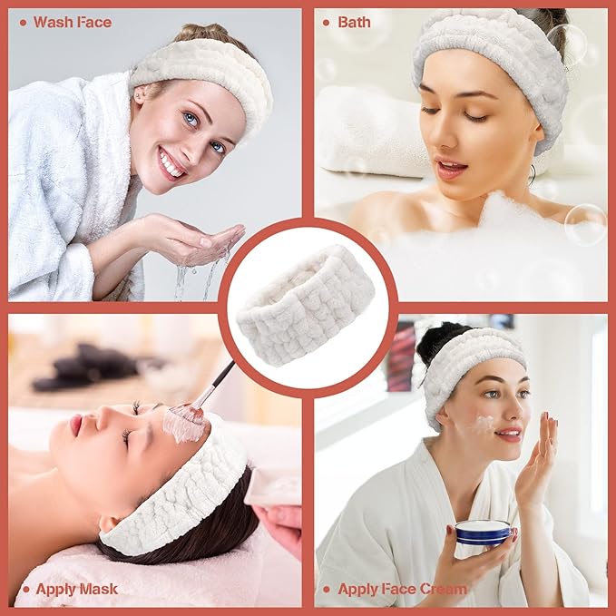 Chuangdi 3 Pieces Headband Set - Elastic Head Wrap for Makeup, Washing Face, Yoga, Sports, Shower, Women and Girls (White)
