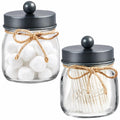 SheeChung 2 Pack Qtip Holder, Bathroom Jars, Cotton Swab Holders, Cute Mason Jars Bathroom Shelf Decor for Cotton Balls, Floss Picks - Vintage Gray