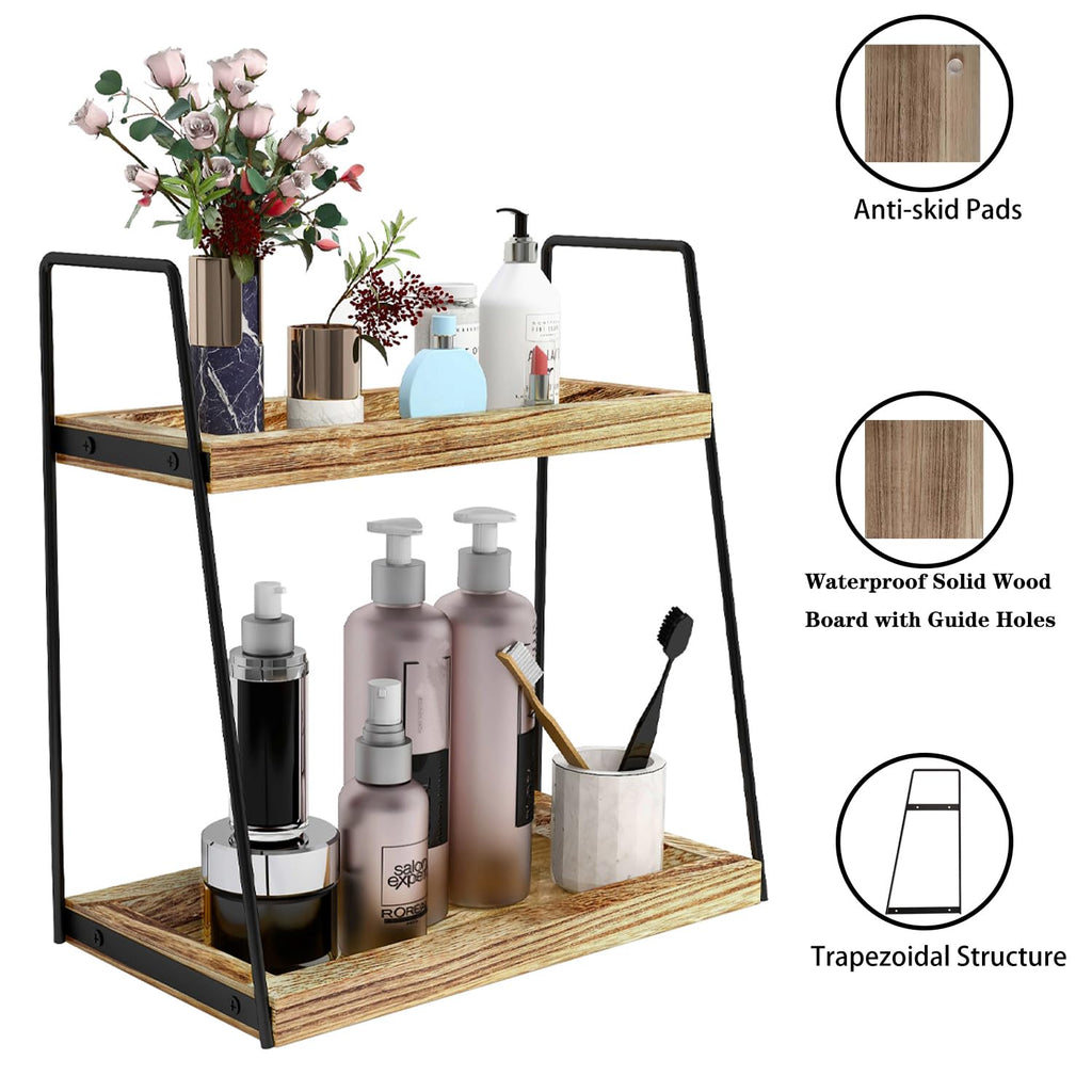 Dorhors 2 Tier Bathroom Counter Organizer Storage,Vanity Organizer for Bathroom Counter,Wood Standing Rack for Kitchen