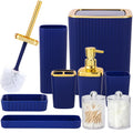 9 PCS Navyblue Bathroom Accessories Set with Trash Can Bathroom Accessory