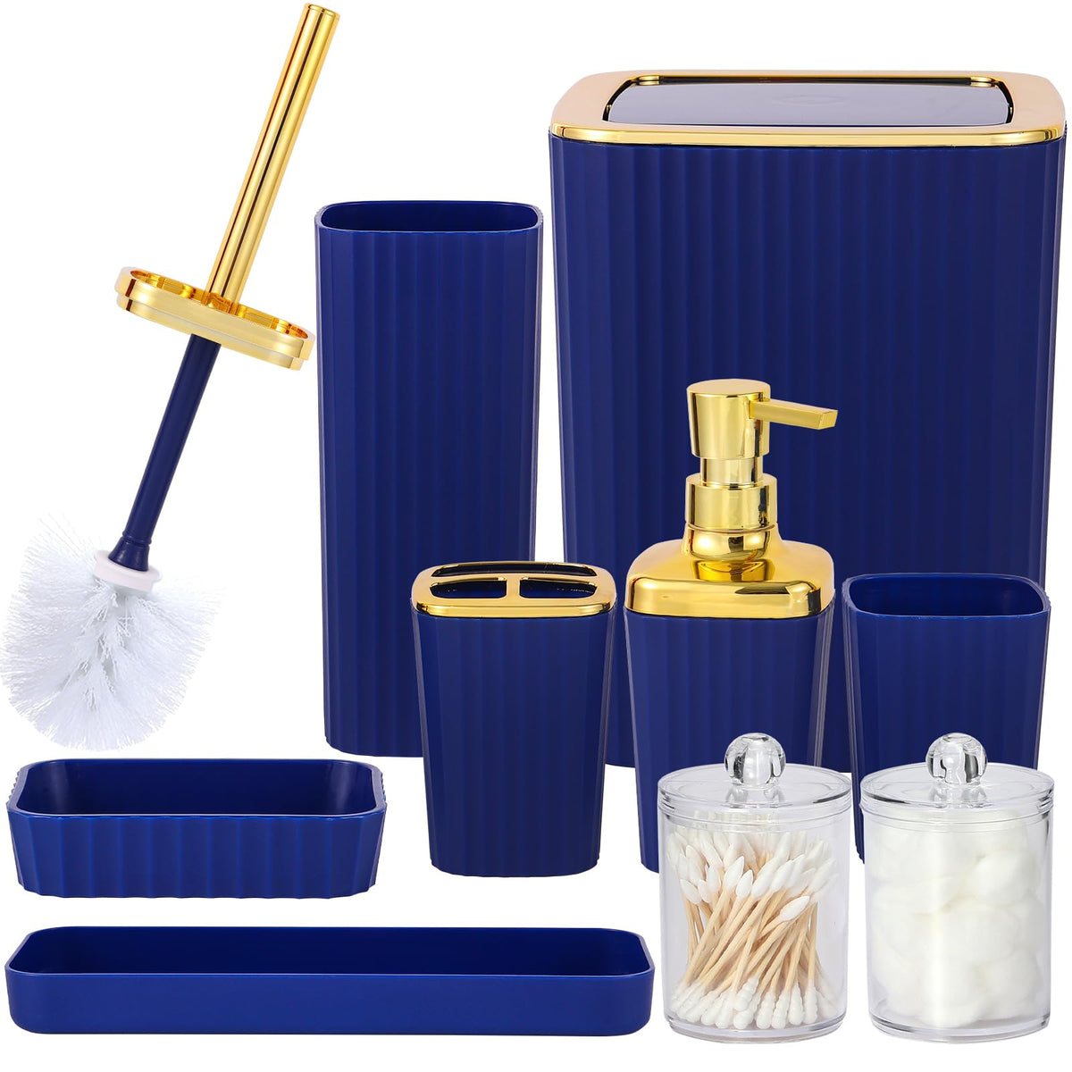 9 PCS Navyblue Bathroom Accessories Set with Trash Can Bathroom Accessory