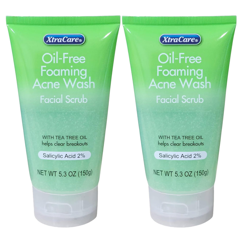 XtraCare OIL FREE FOAMING ACNE WASH Facial Scrub 5.3 oz. with Tea Tree Oil (Pack of 2)