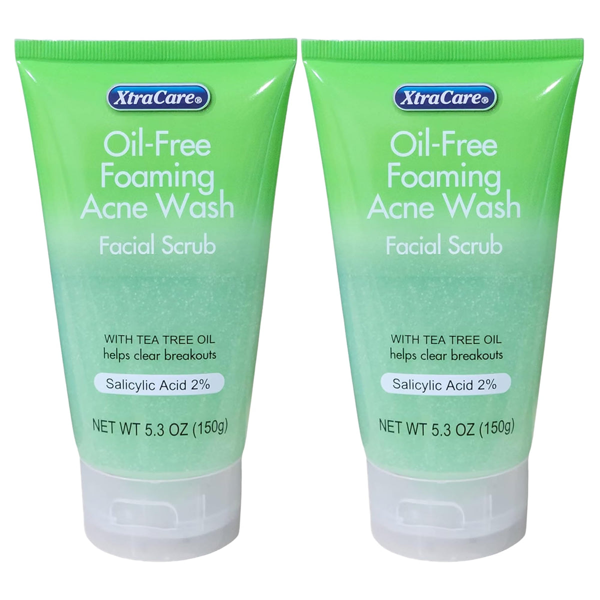 XtraCare OIL FREE FOAMING ACNE WASH Facial Scrub 5.3 oz. with Tea Tree Oil (Pack of 2)