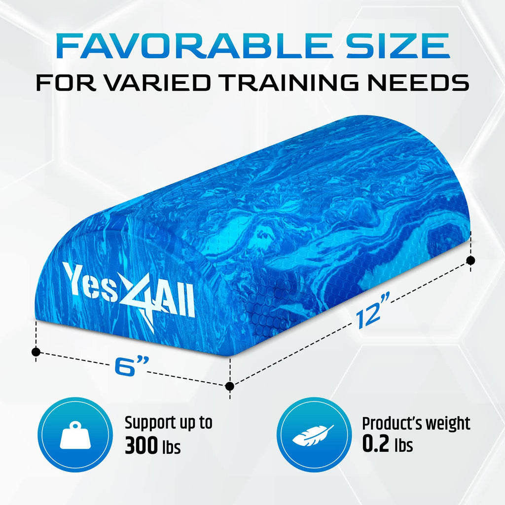 Yes4All Half Round Foam Roller, EVA Firm Half Foam Roller for Yoga, Half Yoga Back Roller for Muscle Massage for Pilates, Balance & Core Exercises - 12/36 inches - Blue, 12 inches